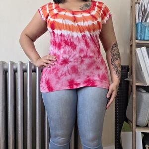 ❤️ONE WORLD Red and Orange Tie-Dye Blouse☆